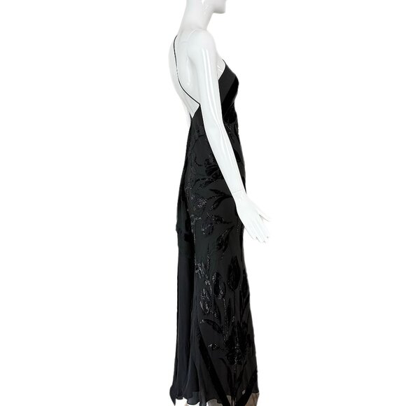 PAMELA DENNIS Vintage Black Silk Asymmetrical Evening Gown Maxi Dress Floral - Picture 7 of 10